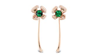 Lindsey Scoggins transformable tourmaline, diamond, and rose gold flower earrings