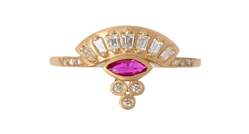 The Gemfields x Muse collaboration collection features many best-sellers created by the showroom’s designers, reimagined with rubies and emeralds. This is Michelle Fantaci’s “Sensu” ring ($2,280). 20160606_Michelle-Fantaci.jpg