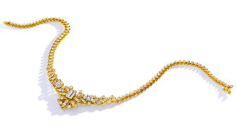 This Cartier necklace centers on three rectangular-shaped diamonds, weighing 1.92, 1.66 and 1.33 carats. The necklace is set throughout with round brilliant-cut diamonds. It could sell in the range of $30,000 to $50,000 at Bonhams New York next month. 20170830_Danziger-header.jpg