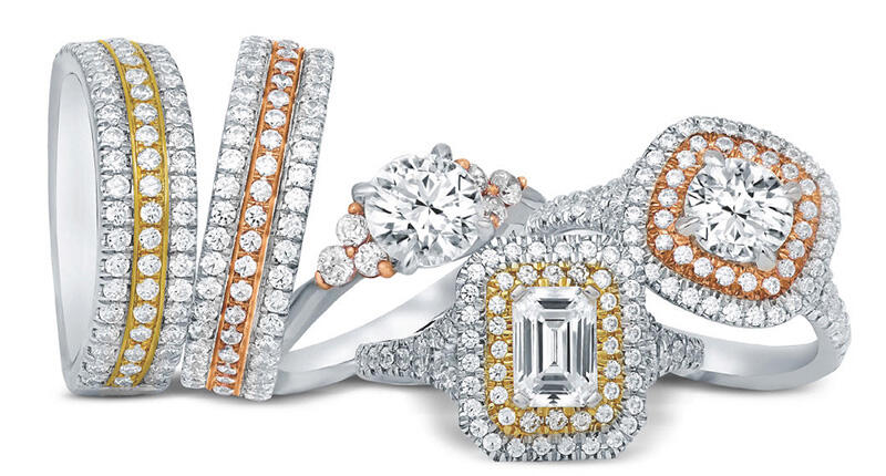 A grouping of rings and wedding bands manufactured by Firestar Diamond Inc., one of the three U.S.-based, Nirav-Modi-owned companies that filed for bankruptcy earlier this year. Intellectual property and inventory belonging to Firestar and Fantasy Inc. were sold between Sept. 26 and Oct. 4. (Photo credit: Firestar Diamond Inc.) 20181017_Firestar-header.jpg