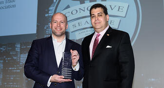 The Sallie Morton Award was presented by Marc Altman (right), chair of the International Guilds Council, to Philip Bosen (left) for his service to the AGS Guilds. 20190416_AGS_awards_copy.jpg