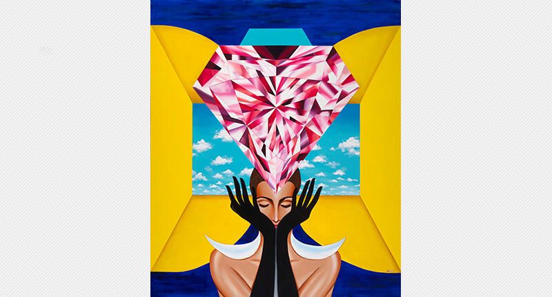 Jewelry designer and artist Reena Ahluwalia has donated two paintings--one of which is “Portal of Empowerment,” seen here--to be auctioned off at the JFC Facets of Hope event Wednesday. 20170606_Reena-painting.jpg