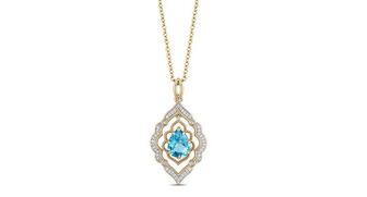 A pear-shaped Swiss blue topaz and diamond necklace in 10-karat gold ($599) from Zales’ “Enchanted Disney” Aladdin Collection. Enchanted Disney was among the lines that performed well in Signet Jewelers’ first quarter. 20190606_Zales_Enchanted_Disney_Aladdin.jpg