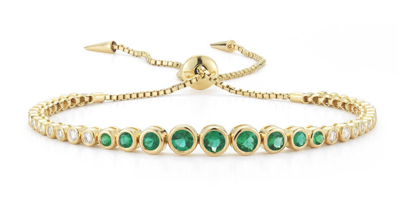 Jemma Wynne’s “Prive Luxe Slider” bracelet in 18-karat yellow gold with emeralds and diamonds ($9,555) 20171206_Bezel-jemmawynne.jpg