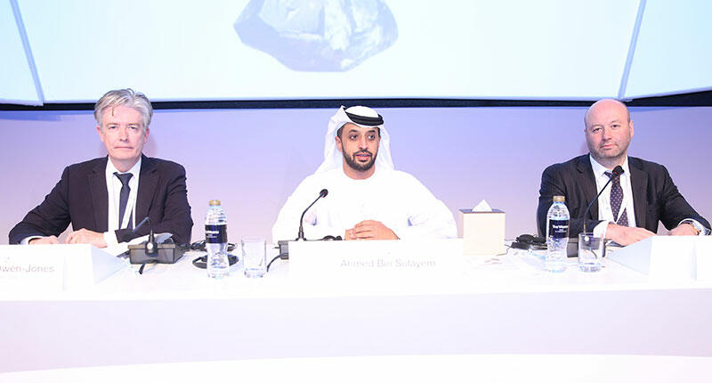 Incoming Kimberley Process Chair Robert Owen-Jones (left), current Chair Ahmed Bin Sulayem and World Diamond Council President Andrey Polyakov at the recent KP plenary meeting in Dubai. The chair said following the plenary that two major proposals passed, but the official record of the meeting indicates otherwise. 20161121_KP-meeting.jpg