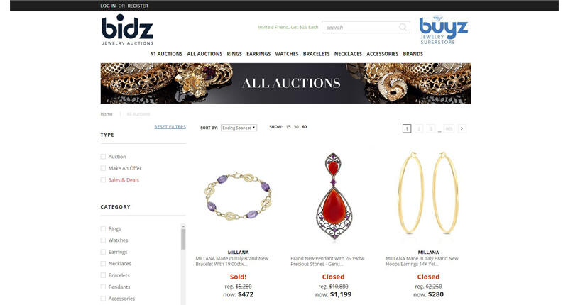Bidz.com, the website that sells jewelry and other accessories to the public via live auctions, has received an F rating from the Better Business Bureau for not responding to multiple customer complaints against it. It still appears to be holding regular jewelry auctions, as this screenshot of the website shows. 20180525_Bidz-header.jpg