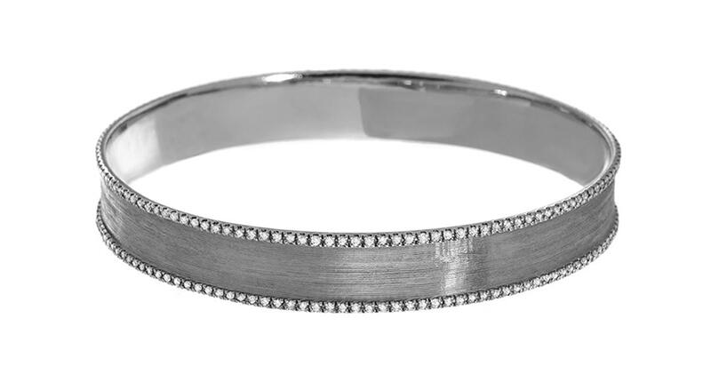 Silver jewelry sales saw their 10th consecutive year of growth in 2018, according to a recent retailer survey. Pictured here is Meredith Marks’ thin Hollie bangle featuring brushed sterling silver with 1.97 carats of white diamonds ($2,550). 20190329_Meredith-Marks.jpg