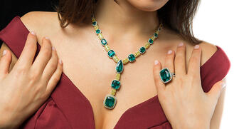 Leibish launched a collection of high-end jewelry using Gemfields emeralds. Highlights of the new line includes a 64.65-carat emerald and yellow diamond necklace and a 24.23-carat cushion-shaped emerald and vivid yellow diamond ring. 20161219_Leibish-Header.jpg