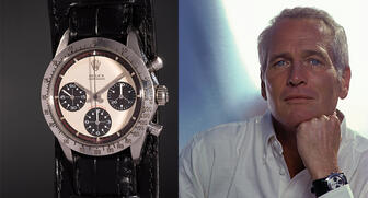 At left, Paul Newman’s Ref. 6239 Cosmograph Daytona (Photo credit: Phillips). At right, the late actor wearing the watch (Photo credit: Douglas Kirkland via Getty Images). 20170912_Newman-Header.jpg