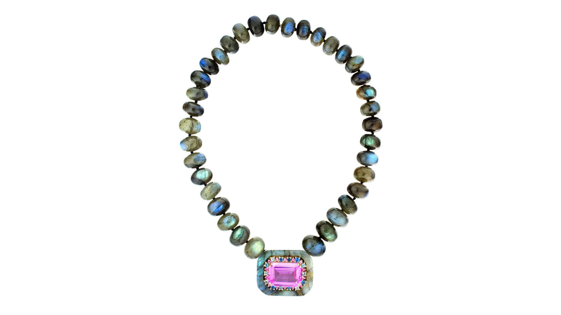 Guita M 100-carat pink topaz labradorite beaded necklace
