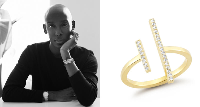 Matthew “Mateo” Harris, pictured left, and his Double Bar ring in 14-karat yellow gold with white diamonds ($495) 20160927_Mateo-Smithsonian-1.jpg