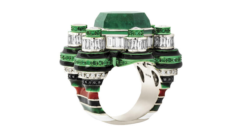 Space is a recurrent theme for designer Solange Azagury-Partridge. In her latest collection, Poptails, she took her love of space to a new dimension with pieces like this Space Station ring. 20170623-Futuristic-solange.jpg