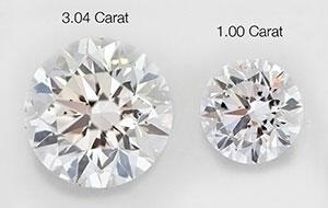 This photo provided by Pure Grown Diamonds shows the 3.04-carat lab-grown diamond next to a 1-carat stone also grown by the company. 121014_Pure-article.jpg