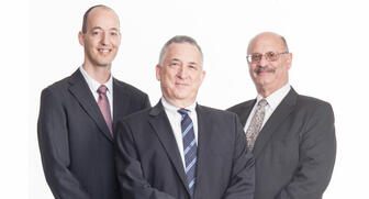From left to right, incoming Sarine CEO David Block with outgoing CEO Uzi Levami and David Glinert, chairman of the board 20170126_Sarine-management.jpg