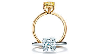 Tiffany’s new engagement ring, the Tiffany True, is available in platinum with a square mixed-cut diamond or in 18-karat yellow gold with a yellow diamond. Engagement rings account for 21 percent of the jeweler’s sales in the Americas. 2018_Tiffany-True.jpg