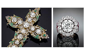 Antique and estate jewelry dealer M.S. Rau is currently selling two jewels previously owned by Pope Paul VI--a diamond cross and ring, pictured here--for a total of $1.9 million. 032114_Papal_jewels-Article.jpg