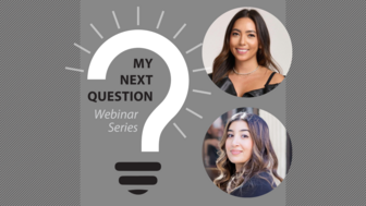Graphic with headshots for My Next Question: social media webinar