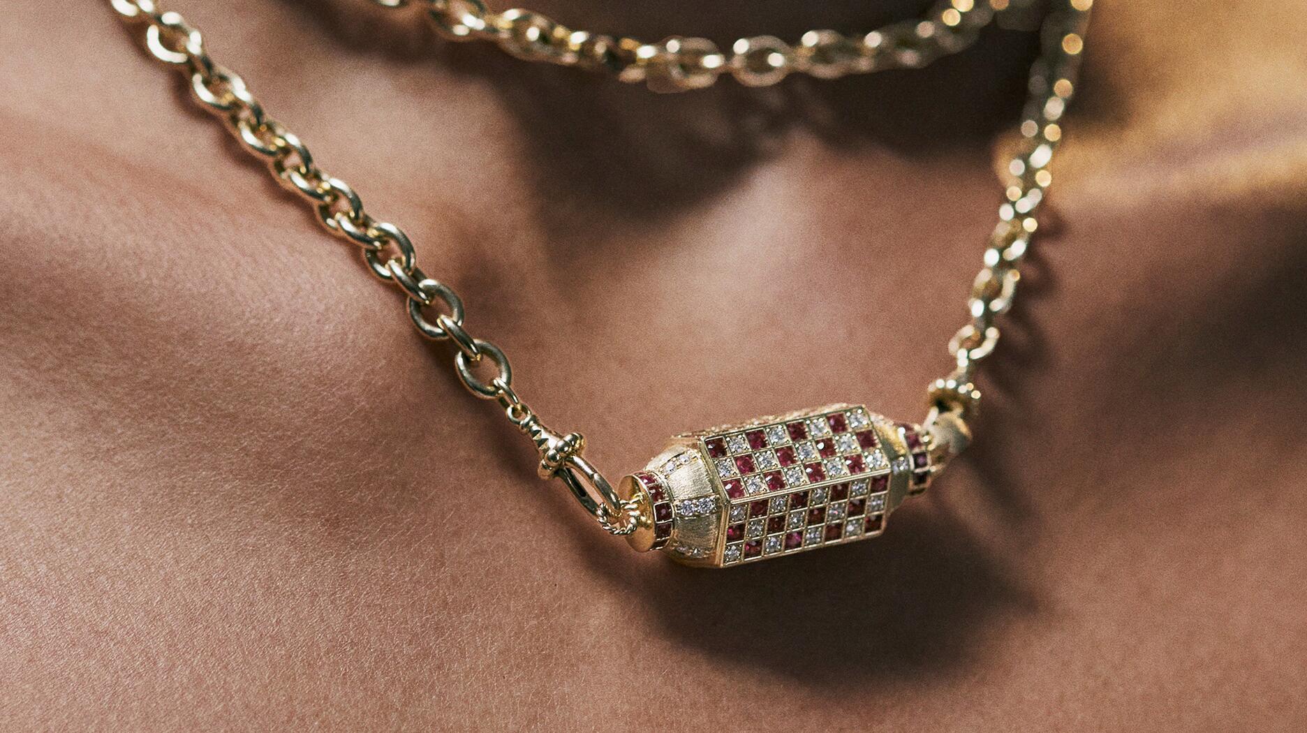 Marie Lichtenberg ruby and diamond check locket