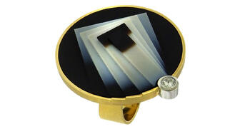 Jutta and Tom Munsteiner of Atelier Munsteiner will be visiting the Aaron Faber Gallery this week, which stocks several of its designs. This ring features a circular black and white agate in a layered geometric design with 0.15 carats of diamonds in 18-karat gold. 20180626_Munsteiner.jpg