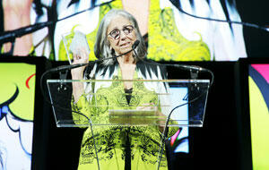 Jeweler Marie-Helene Morrow gives her acceptance speech at Cipriani 42nd Street on Friday night. (Photo credit: David X Prutting/BFAnyc.com) 011413_Morrow-article(1).jpg