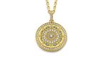 Buddha Mama “Mandala” pendant in 20-karat yellow gold with blue topaz and diamonds