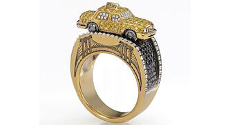 Jewelry designer Wendy Brandes will be a part of two panel discussions at the upcoming gold conference in New York—“A Rising Tide: Women and the Jewelry Industry” and “Who’s Got the Power? Influencers, Ethics, and the Regulation of Social Media.” Pictured here is a ring Brandes designed featuring yellow, white and black diamonds and rubies set in 18-karat gold. 20180328_Wendy-Brandes.jpg