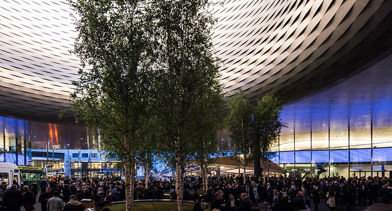 Baselworld organizers have announced a restaurant and bar partner program, featuring a number of establishments located close to the show that have vowed to keep prices down. Pictured here is a shot outside the 2018 edition of the jewelry trade show. 2018_Baselworld-outside.jpg