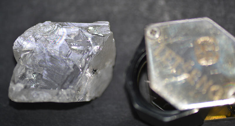 This photo provided by Gem Diamonds shows the 152-carat rough diamond recently recovered from the Letšeng mine. Gem said it is a Type IIa diamond of top color. 20180314_Gem-152-ct.jpg