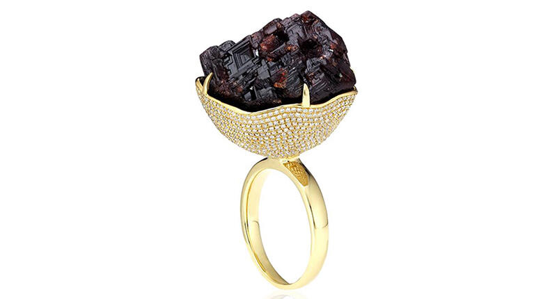 Designer Kimberley McDonald will be a part of a talk about ethical sourcing and transparency at the annual Gold Conference. Pictured here is McDonald’s one-of-a-kind rough garnet nodule ring with micro-pave diamonds in 18-karat yellow gold. 20160425_Gold-Conference.jpg