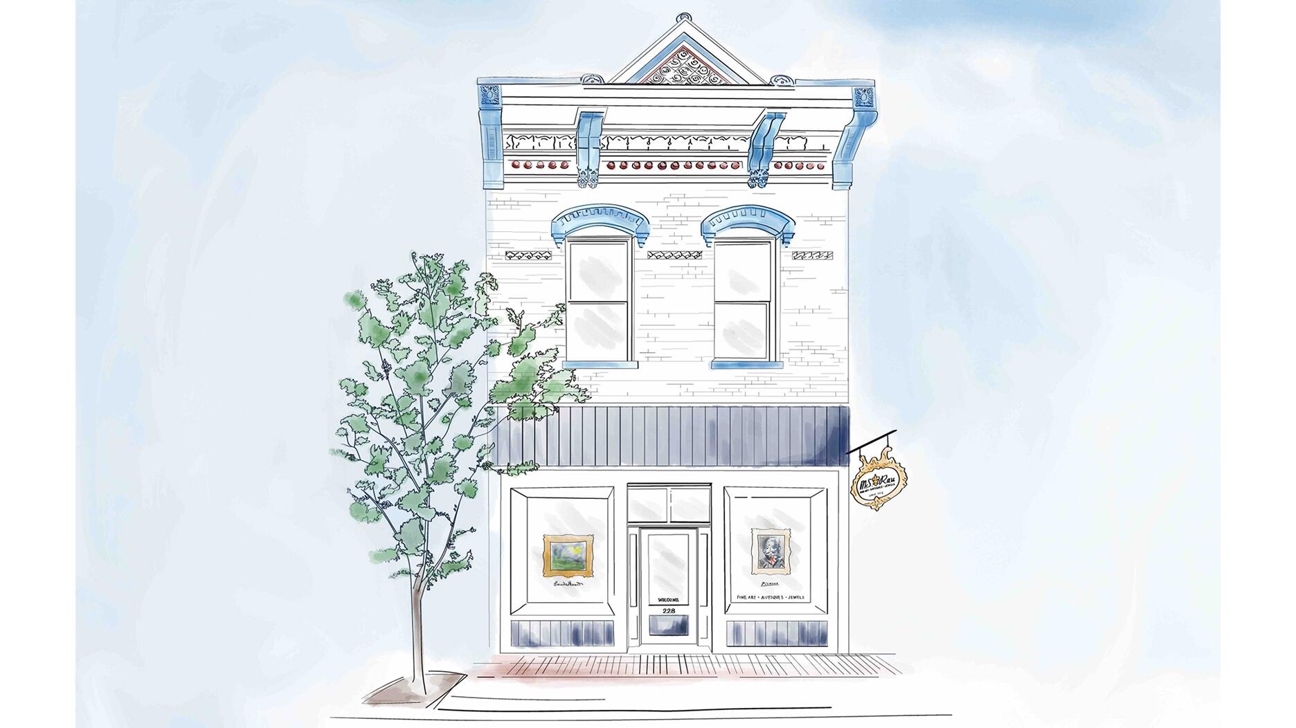 Rendering of M.S. Rau pop-up shop in Aspen, Colorado  