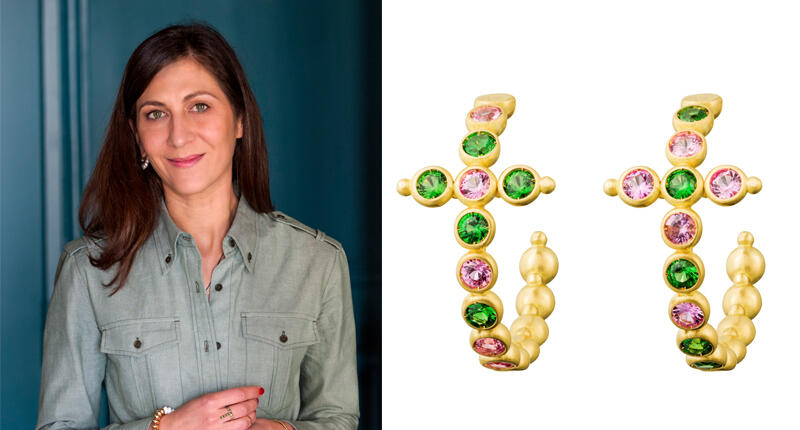 Carine Larretgère, pictured left, is the designer behind Aimée.Aimer. Pictured on the right are the Iguazu hoop earrings, named for the waterfall on the border of Brazil and Argentina. 20161019_OnetoWatch_AimeeAimer-HEADER.jpg