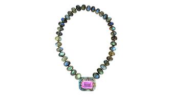 Guita M 100-carat pink topaz labradorite beaded necklace