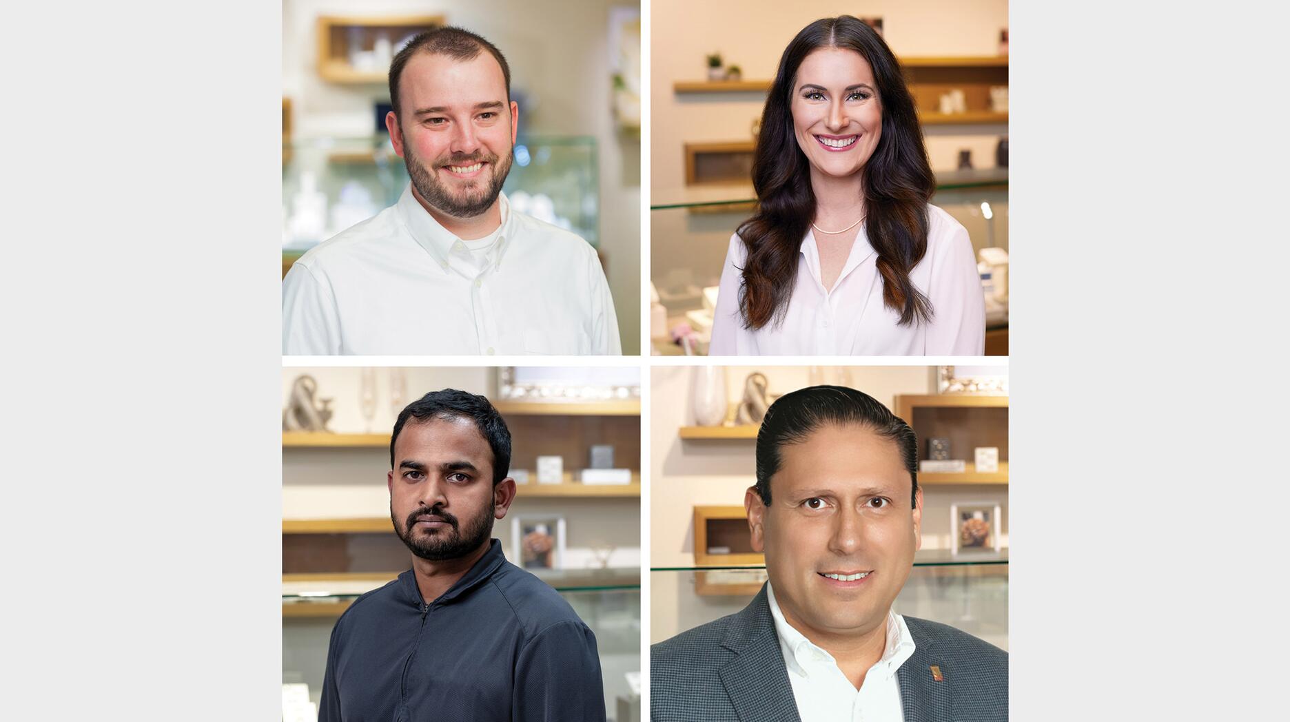 Stuller’s new vice presidents are Steven Domingue, Morgan Waters, Sumit Saha, and David Medina.