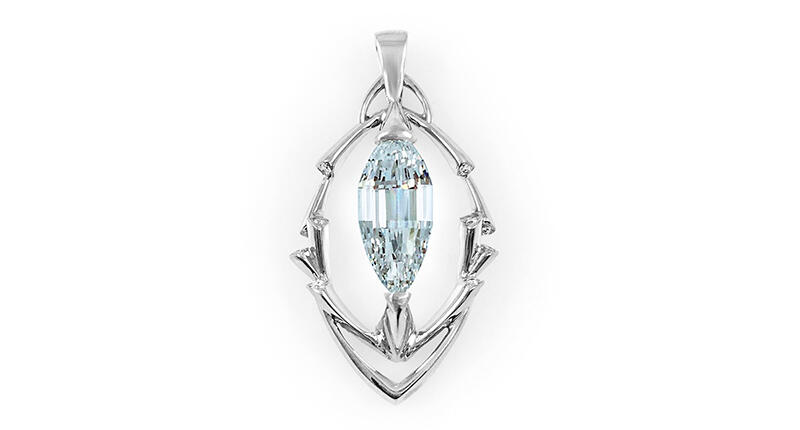 Ian Douglas of Inspired Jewelry Group designed the pendant that holds the 4.62-carat Esperanza diamond, which has a unique 147-facet, teardrop-cut triolette shape. 20160121_Esperanza-diamond.jpg