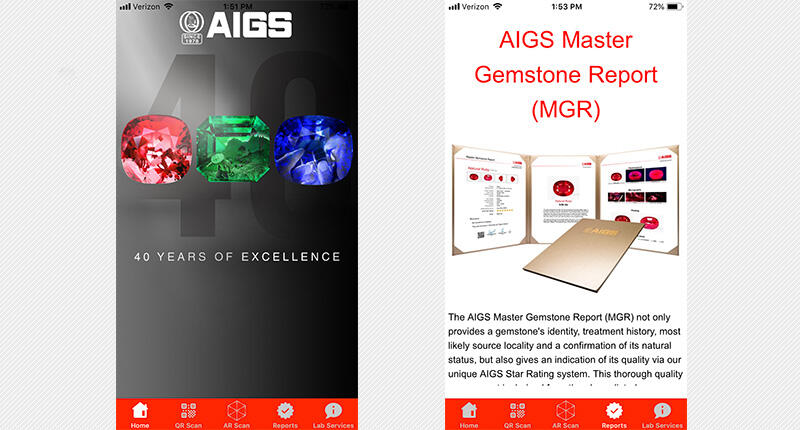 Screenshots from the Asian Institute of Gemological Sciences’ new app, designed to verify its gemstone reports 20190312_AIGS.jpg