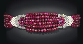 The circa 1931 Patiala Ruby Choker from Cartier comes from the collection of Maharaja Bhupinder Singh of Patiala, one of the jewelry house’s most important Indian customers in the ‘20s and ‘30s. 20190501_Patiala-Ruby-Choker.jpg