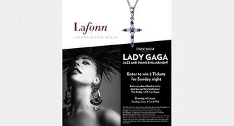 Jewelry brand Lafonn is celebrating its eighth anniversary by giving away two Lady Gaga concert tickets during the JCK Las Vegas jewelry trade show. 20190528_Lafonn-invite.jpg