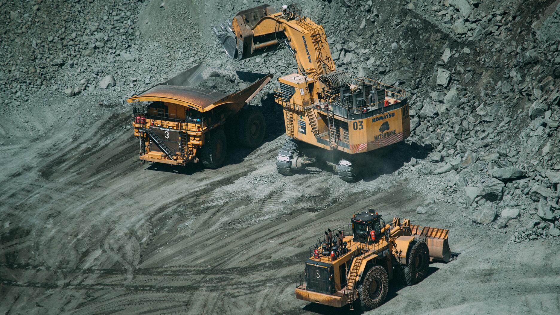 Stock image of trucks at De Beers’ Orapa diamond mine in Botswana.   