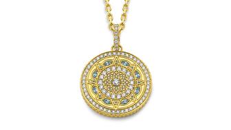 Buddha Mama “Mandala” pendant in 20-karat yellow gold with blue topaz and diamonds