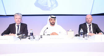 Incoming Kimberley Process Chair Robert Owen-Jones (left), current Chair Ahmed Bin Sulayem and World Diamond Council President Andrey Polyakov at the recent KP plenary meeting in Dubai. The chair said following the plenary that two major proposals passed, but the official record of the meeting indicates otherwise. 20161121_KP-meeting.jpg