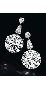 The diamond earrings that topped Christie’s most recent sale feature circular-cut diamonds suspended from a pair of shield-shaped diamonds with circular-cut surmounts. They had a pre-sale high estimate of $10 million but sold for $8.6 milli 032714_MJ-Article.jpg