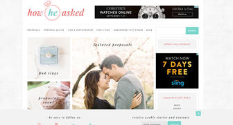 A screenshot of the homepage of HowHeAsked.com, the site that has been acquired by XO Group, which also owns The Knot, The Nest and The Bump. 20160914_How-He-Asked.jpg
