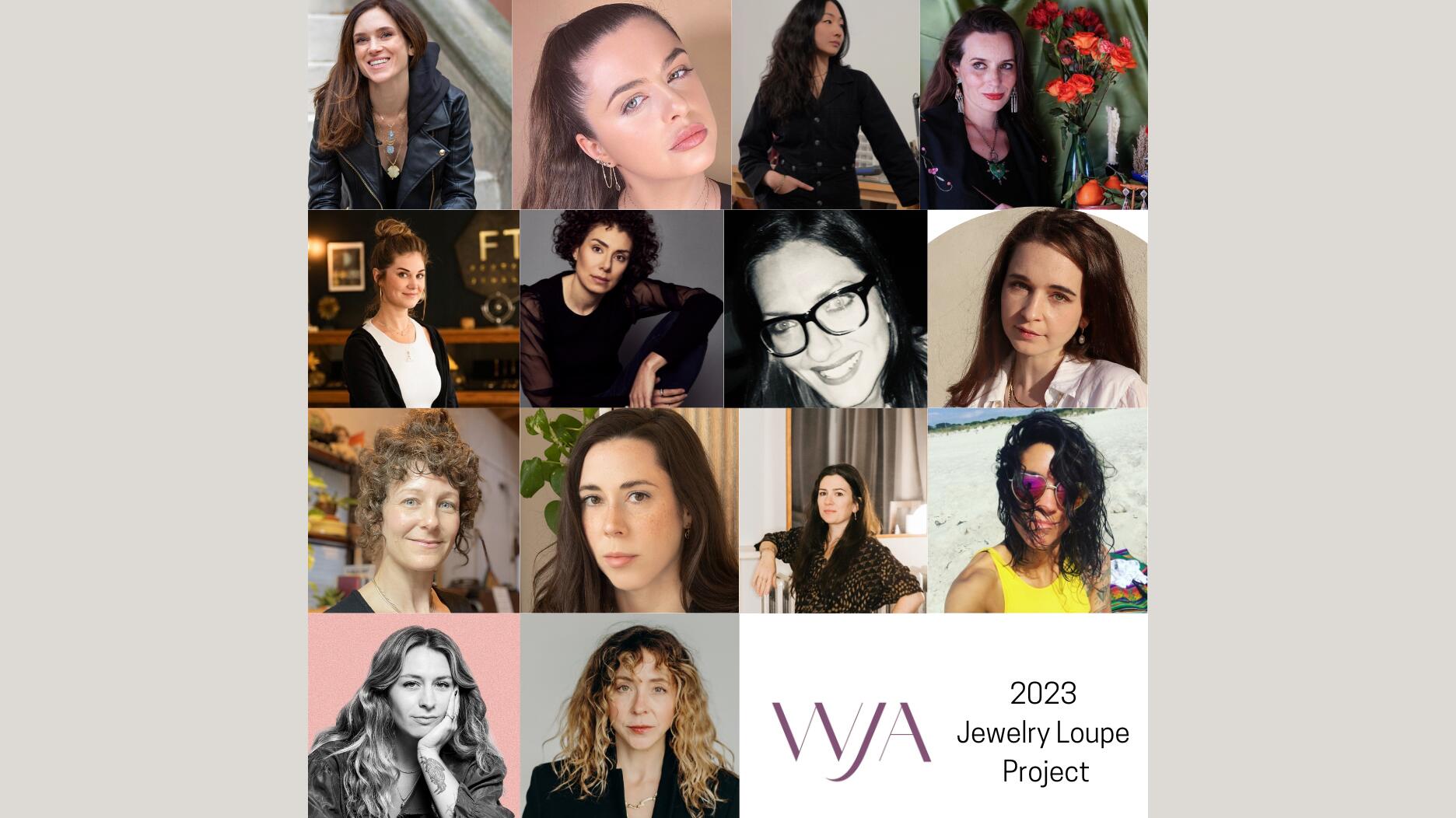 This photo shows the 14 designers who will participate in the 2023 Jewelry Loupe Project.